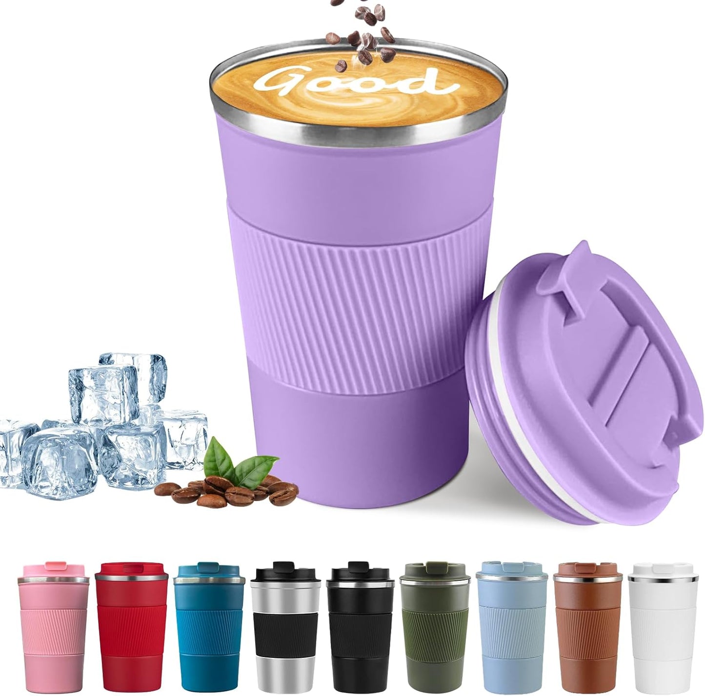 Insulated Travel Coffee Mug, Stainless Steel Coffee Cup with Leakproof Lid | Double-wall insulation keeps drinks hot or cold for hours, with a leakproof lid and portable stainless steel design