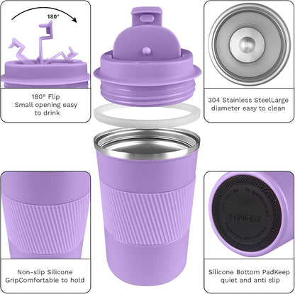 Insulated Travel Coffee Mug, Stainless Steel Coffee Cup with Leakproof Lid | Double-wall insulation keeps drinks hot or cold for hours, with a leakproof lid and portable stainless steel design