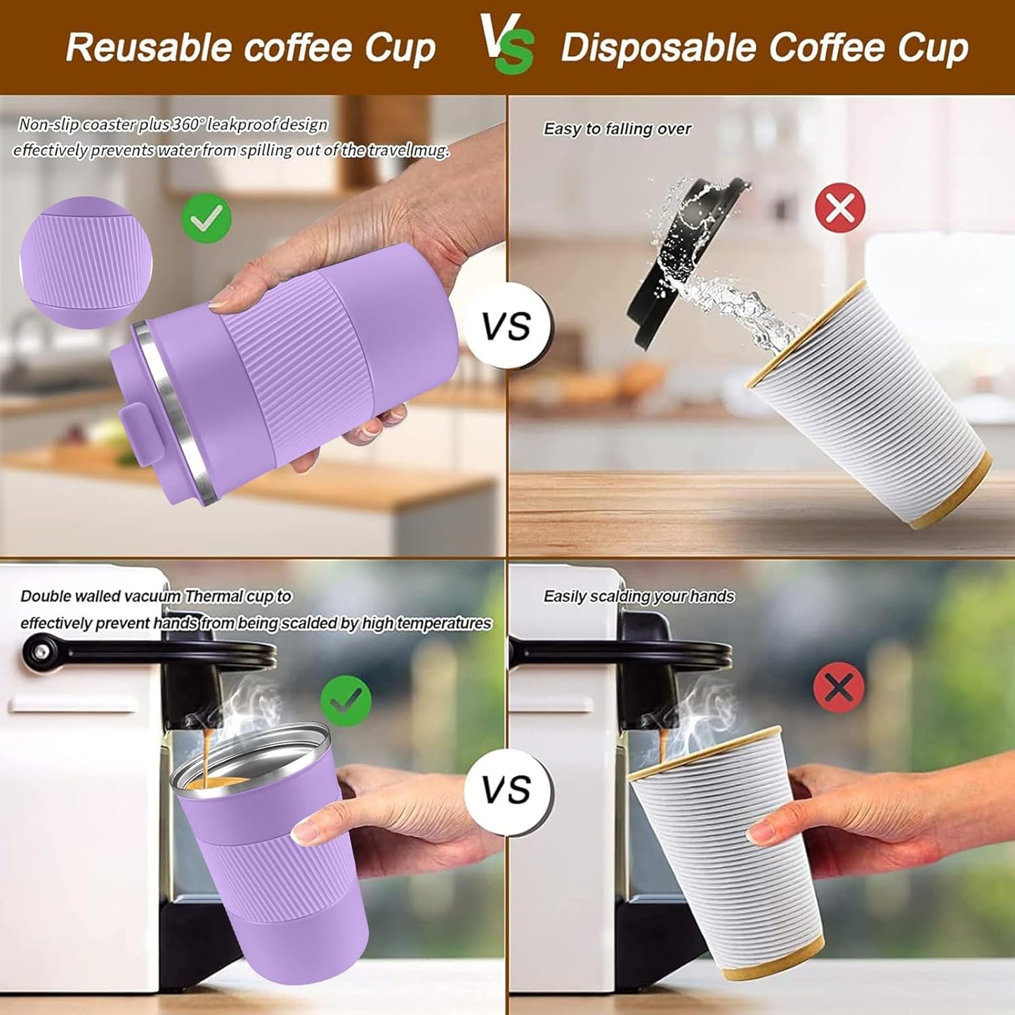 Insulated Travel Coffee Mug, Stainless Steel Coffee Cup with Leakproof Lid | Double-wall insulation keeps drinks hot or cold for hours, with a leakproof lid and portable stainless steel design