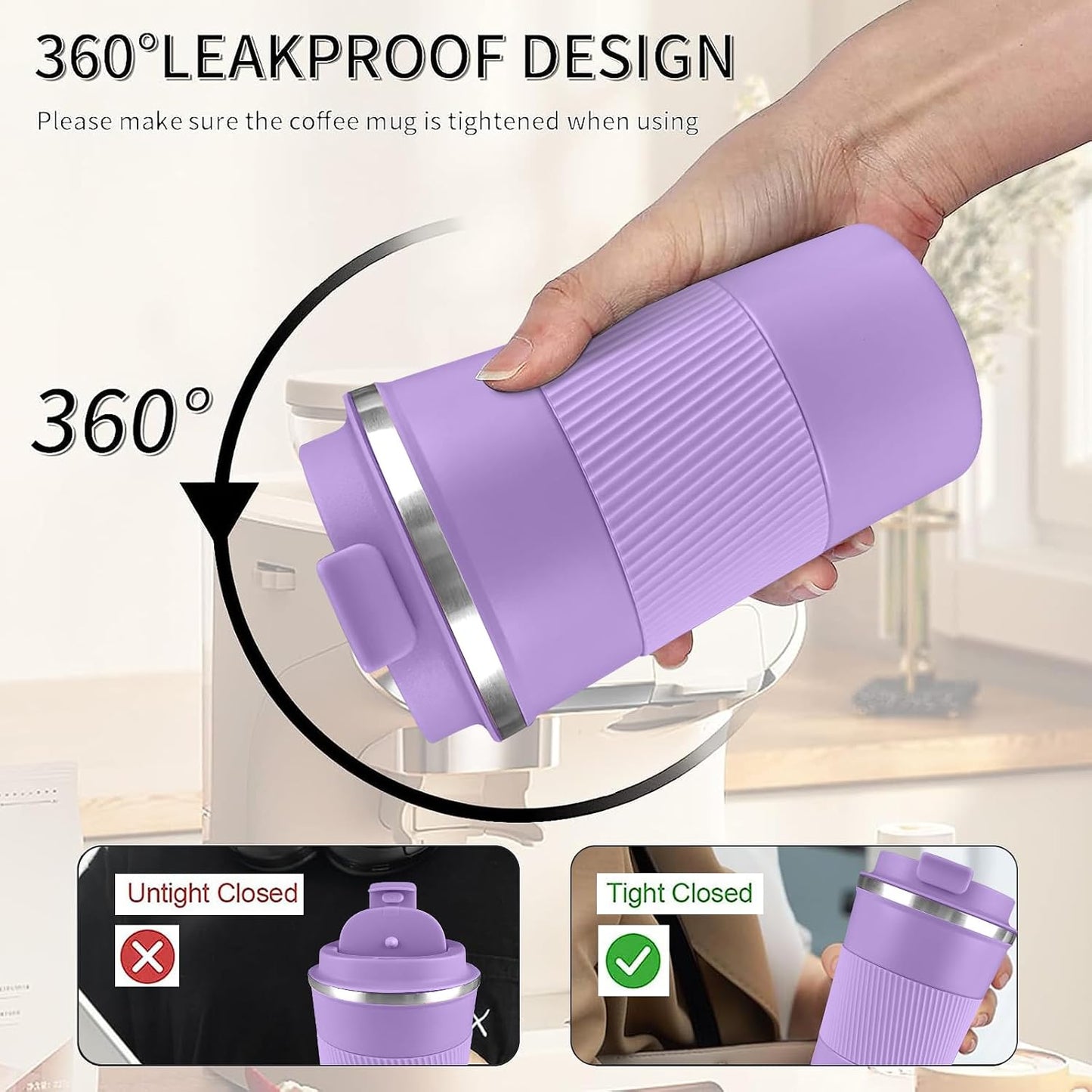 Insulated Travel Coffee Mug, Stainless Steel Coffee Cup with Leakproof Lid | Double-wall insulation keeps drinks hot or cold for hours, with a leakproof lid and portable stainless steel design