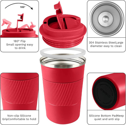 Insulated Travel Coffee Mug, Stainless Steel Coffee Cup with Leakproof Lid | Double-wall insulation keeps drinks hot or cold for hours, with a leakproof lid and portable stainless steel design