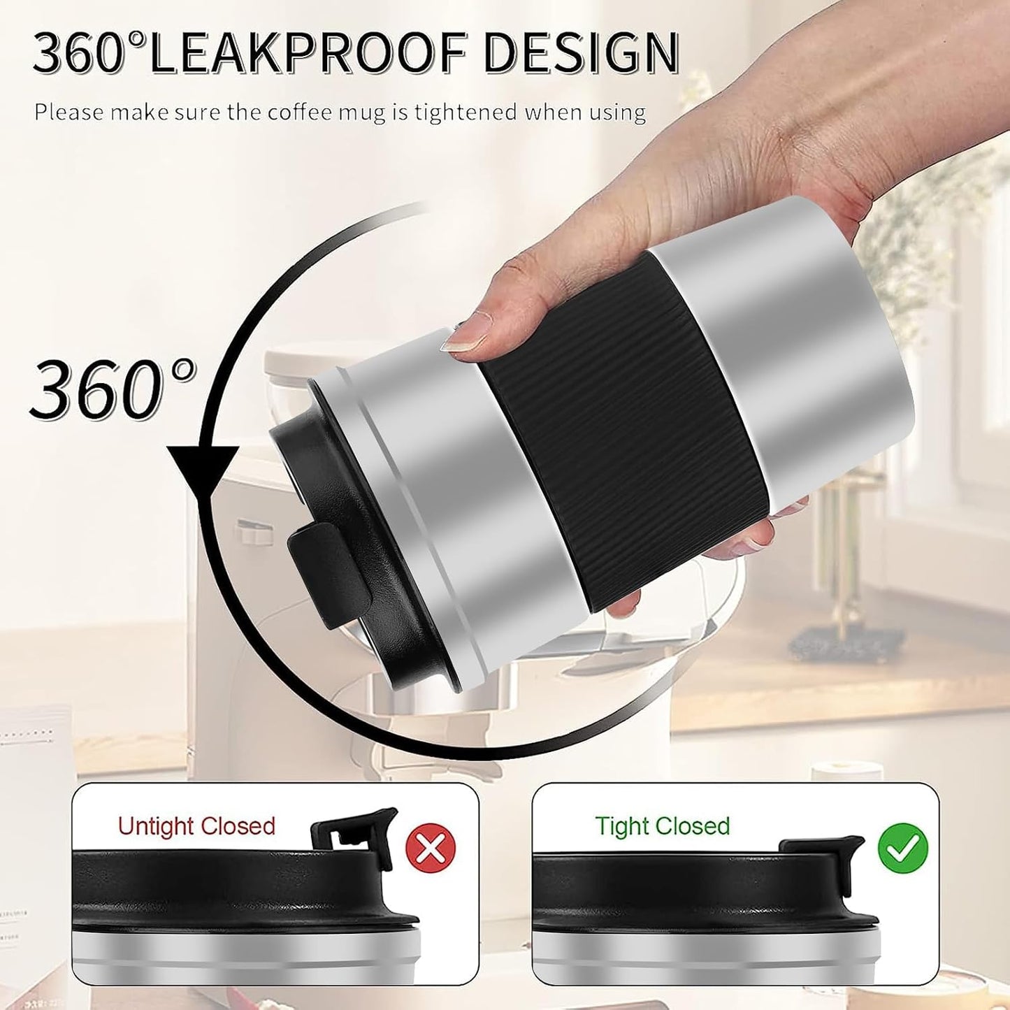 Insulated Travel Coffee Mug, Stainless Steel Coffee Cup with Leakproof Lid | Double-wall insulation keeps drinks hot or cold for hours, with a leakproof lid and portable stainless steel design