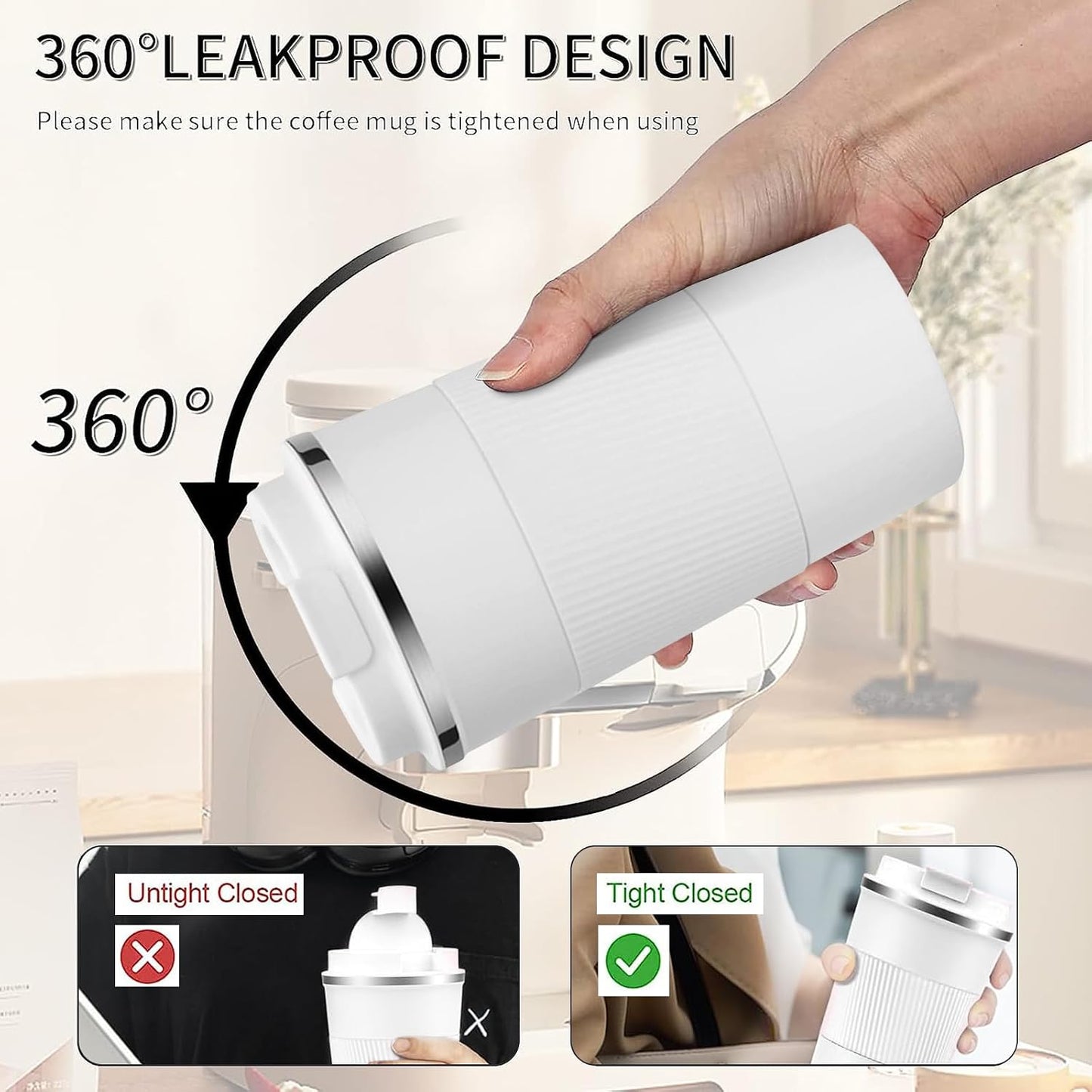 Insulated Travel Coffee Mug, Stainless Steel Coffee Cup with Leakproof Lid | Double-wall insulation keeps drinks hot or cold for hours, with a leakproof lid and portable stainless steel design
