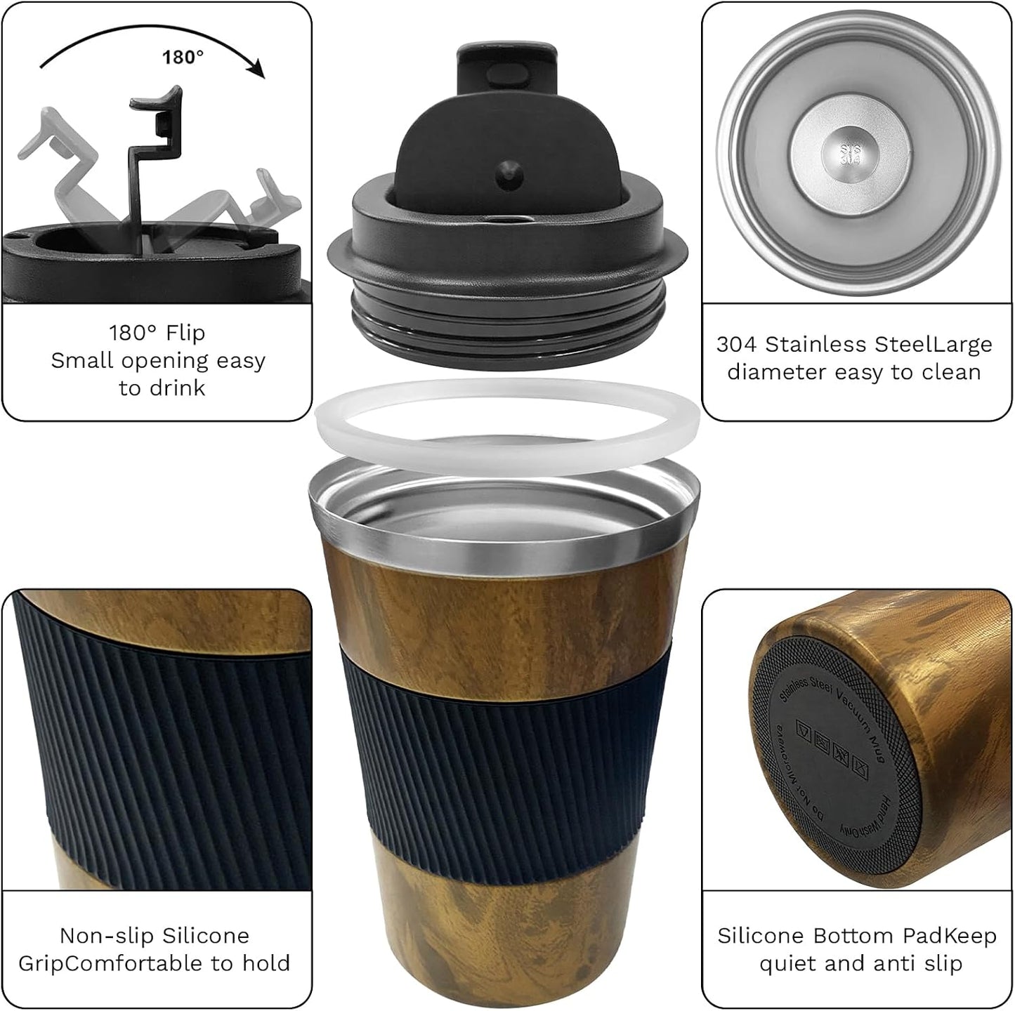 Insulated Travel Coffee Mug, Stainless Steel Coffee Cup with Leakproof Lid | Double-wall insulation keeps drinks hot or cold for hours, with a leakproof lid and portable stainless steel design