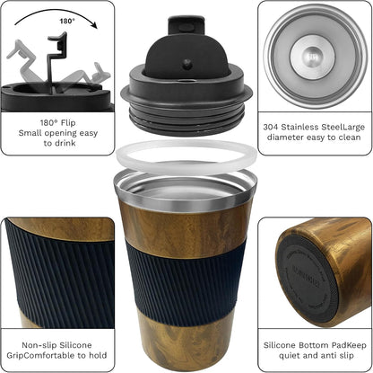 Insulated Travel Coffee Mug, Stainless Steel Coffee Cup with Leakproof Lid | Double-wall insulation keeps drinks hot or cold for hours, with a leakproof lid and portable stainless steel design