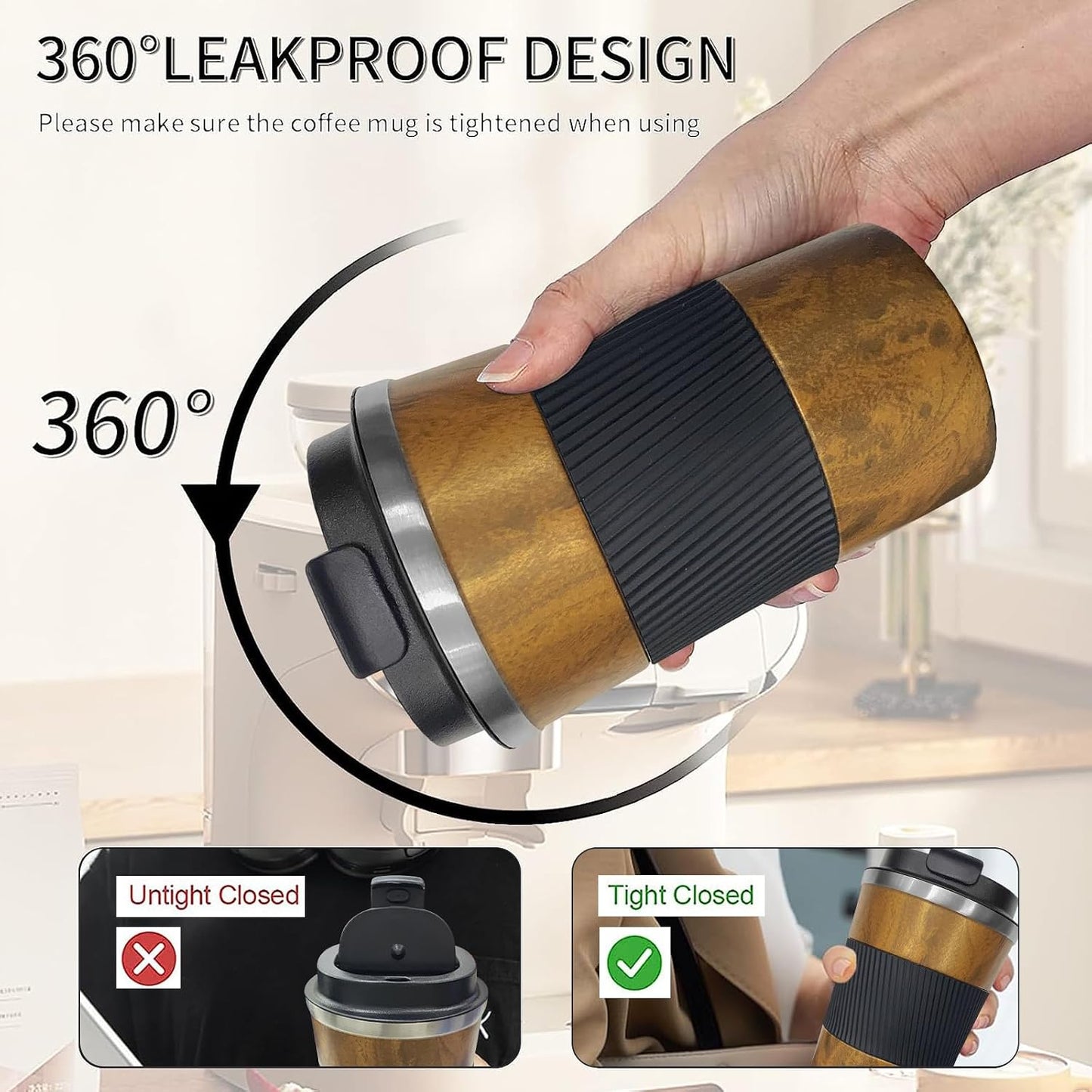 Insulated Travel Coffee Mug, Stainless Steel Coffee Cup with Leakproof Lid | Double-wall insulation keeps drinks hot or cold for hours, with a leakproof lid and portable stainless steel design