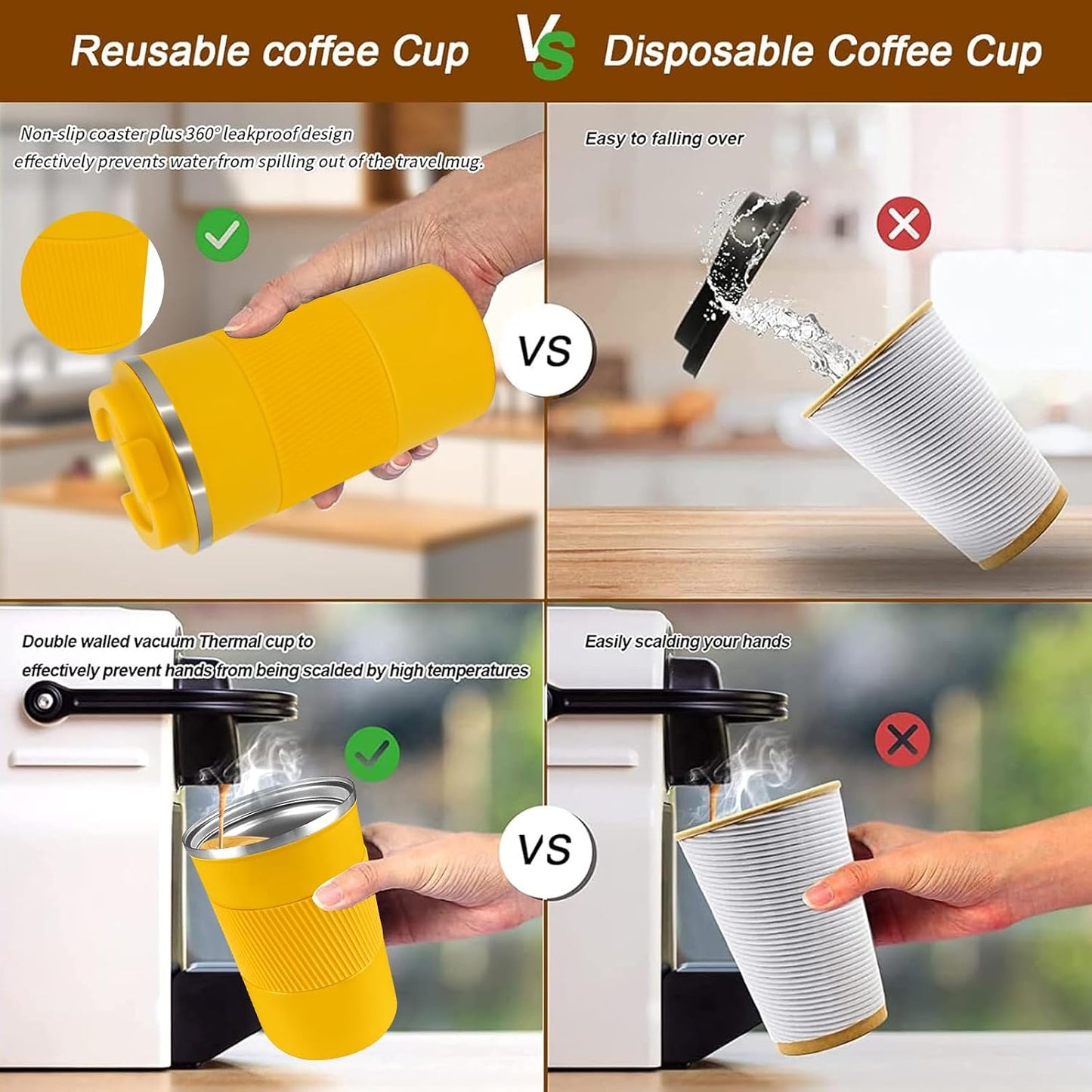 Insulated Travel Coffee Mug, Stainless Steel Coffee Cup with Leakproof Lid | Double-wall insulation keeps drinks hot or cold for hours, with a leakproof lid and portable stainless steel design