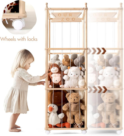 Stuffed Animal Storage,54in Wood Zoo Cage, Large Plush Toy Organizer