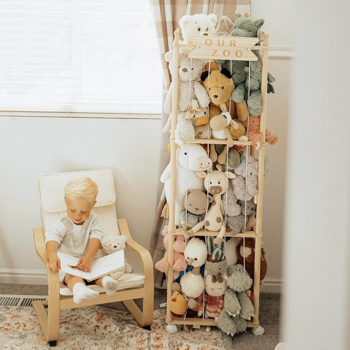 Stuffed Animal Storage,54in Wood Zoo Cage, Large Plush Toy Organizer