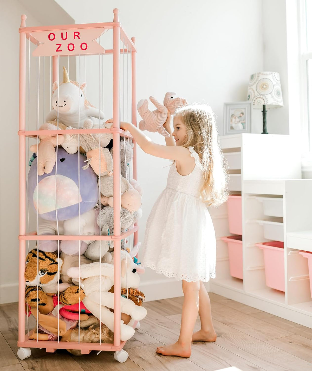 Stuffed Animal Storage,54in Wood Zoo Cage, Large Plush Toy Organizer
