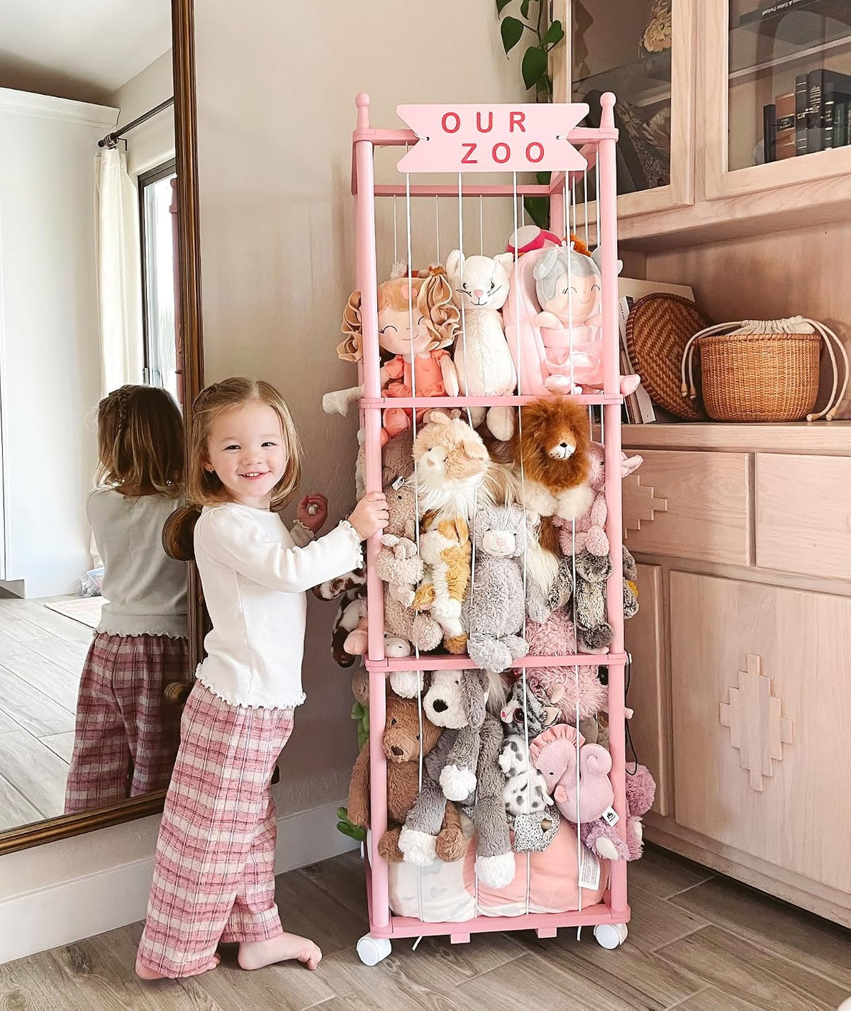 Stuffed Animal Storage,54in Wood Zoo Cage, Large Plush Toy Organizer