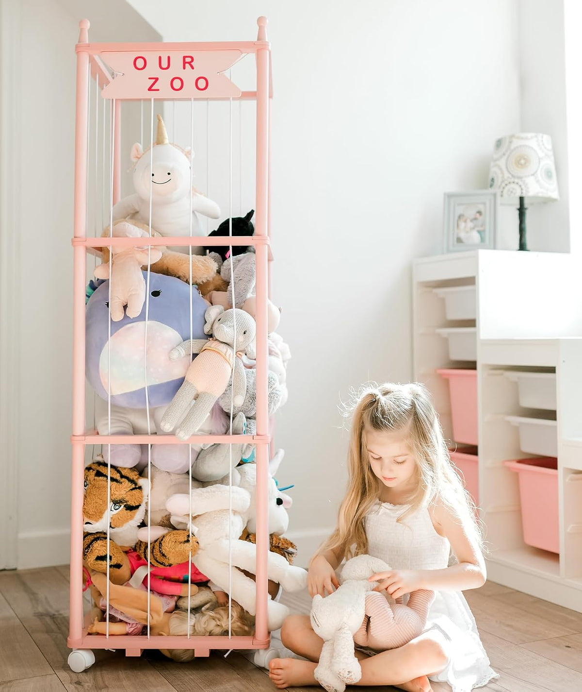 Stuffed Animal Storage,54in Wood Zoo Cage, Large Plush Toy Organizer