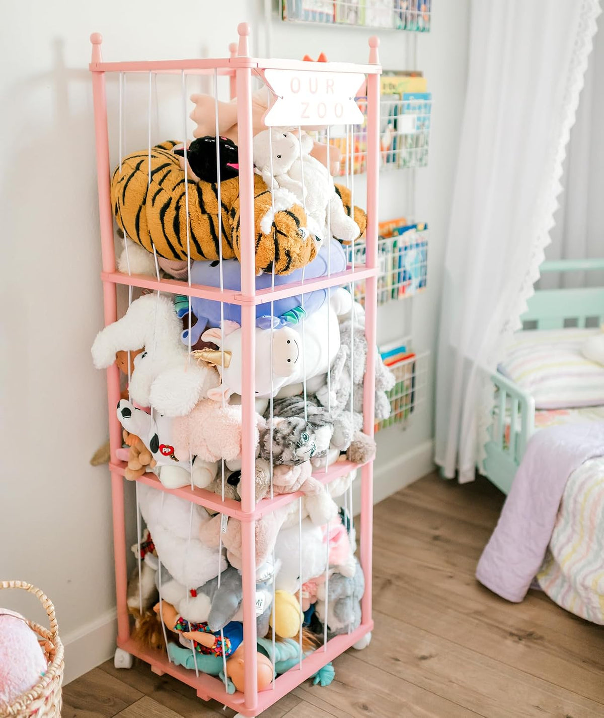 Stuffed Animal Storage,54in Wood Zoo Cage, Large Plush Toy Organizer
