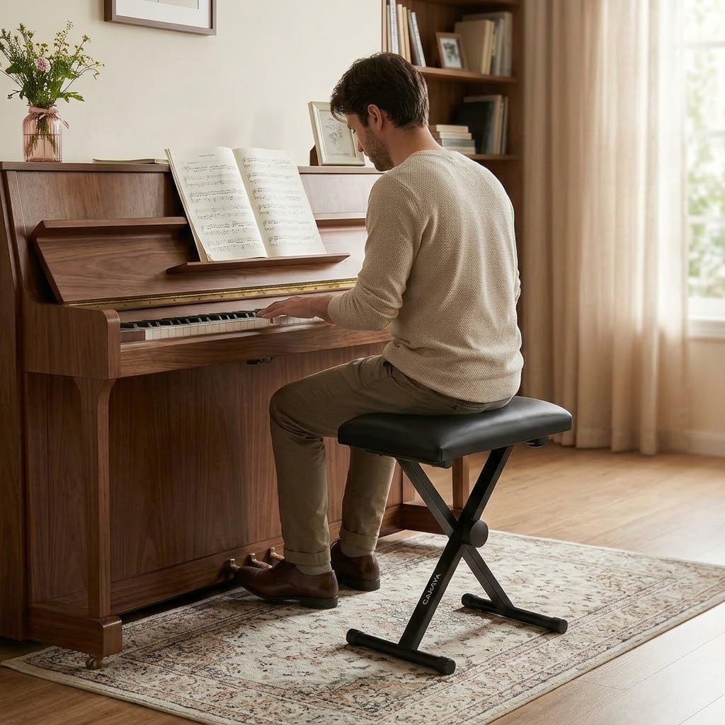 Keyboard Bench X-Style Height Adjustable 16.3-19.6in Padded Cushion Piano Stool Bench Keyboard Chair for Keyboards Piano CY0257