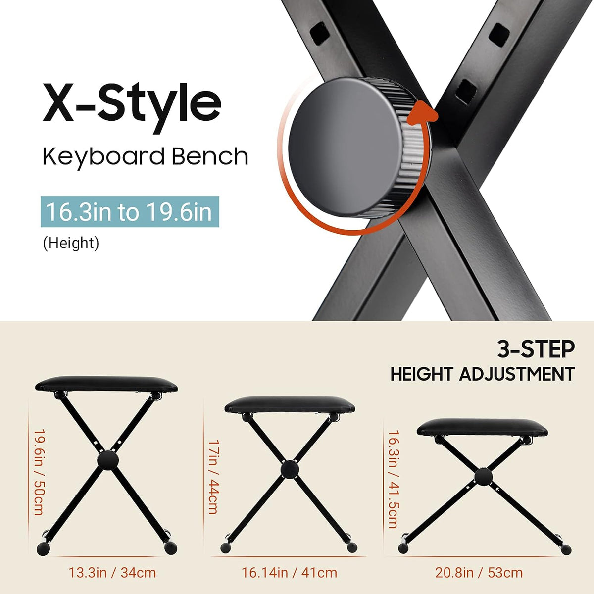Keyboard Bench X-Style Height Adjustable 16.3-19.6in Padded Cushion Piano Stool Bench Keyboard Chair for Keyboards Piano CY0257