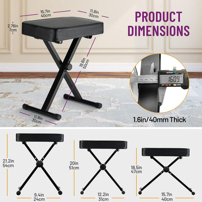 Keyboard Bench X-Style Height Adjustable 16.3-19.6in Padded Cushion Piano Stool Bench Keyboard Chair for Keyboards Piano CY0257