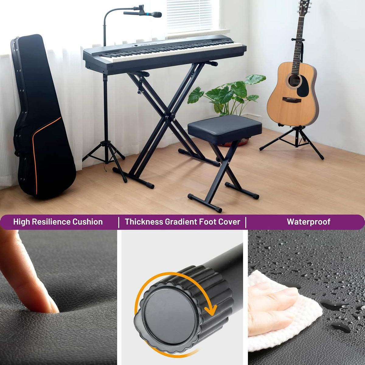 Keyboard Bench X-Style Height Adjustable 16.3-19.6in Padded Cushion Piano Stool Bench Keyboard Chair for Keyboards Piano CY0257