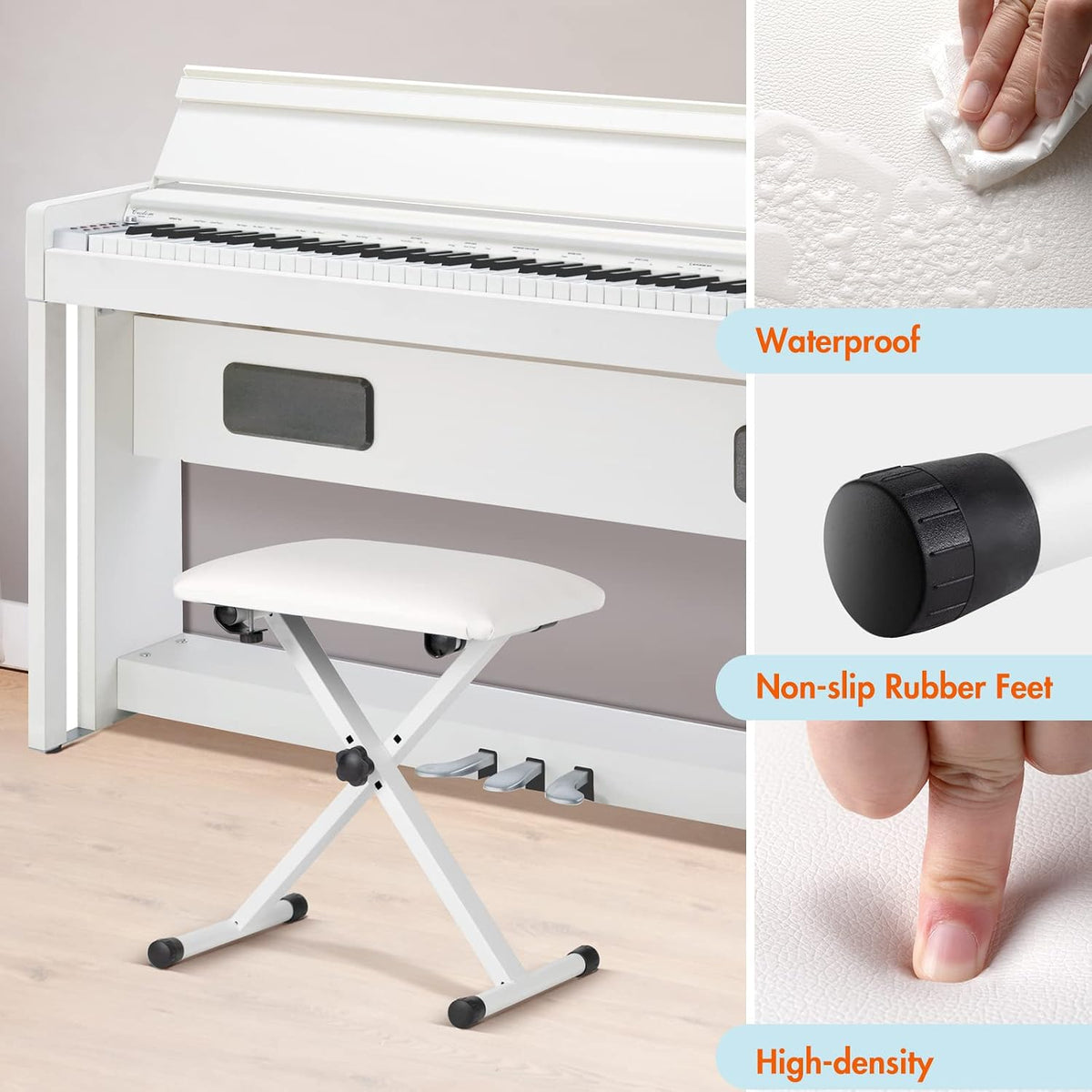 Keyboard Bench X-Style Height Adjustable 16.3-19.6in Padded Cushion Piano Stool Bench Keyboard Chair for Keyboards Piano CY0257