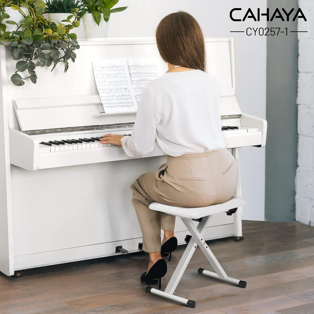 Keyboard Bench X-Style Height Adjustable 16.3-19.6in Padded Cushion Piano Stool Bench Keyboard Chair for Keyboards Piano CY0257