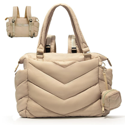 Diaper Bag Tote, Diaper Bag Backpack,Puffer Tote Bag with Pacifier Case, Lightweight Mommy for Hospital, Puffy with 10 Pockets, Convertible Baby for Travel,Khaki