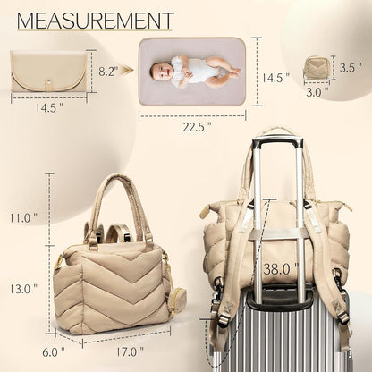 Diaper Bag Tote, Diaper Bag Backpack,Puffer Tote Bag with Pacifier Case, Lightweight Mommy for Hospital, Puffy with 10 Pockets, Convertible Baby for Travel,Khaki