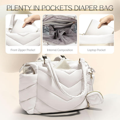 Diaper Bag Tote, Diaper Bag Backpack,Puffer Tote Bag with Pacifier Case, Lightweight Mommy for Hospital, Puffy with 10 Pockets, Convertible Baby for Travel,Khaki