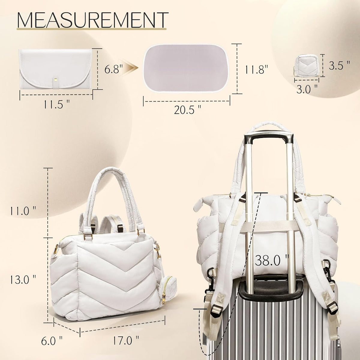 Diaper Bag Tote, Diaper Bag Backpack,Puffer Tote Bag with Pacifier Case, Lightweight Mommy for Hospital, Puffy with 10 Pockets, Convertible Baby for Travel,Khaki