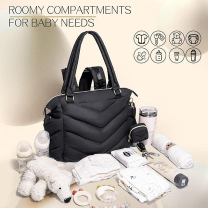 Diaper Bag Tote, Diaper Bag Backpack,Puffer Tote Bag with Pacifier Case, Lightweight Mommy for Hospital, Puffy with 10 Pockets, Convertible Baby for Travel,Khaki