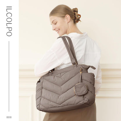 Diaper Bag Tote, Diaper Bag Backpack,Puffer Tote Bag with Pacifier Case, Lightweight Mommy for Hospital, Puffy with 10 Pockets, Convertible Baby for Travel,Khaki