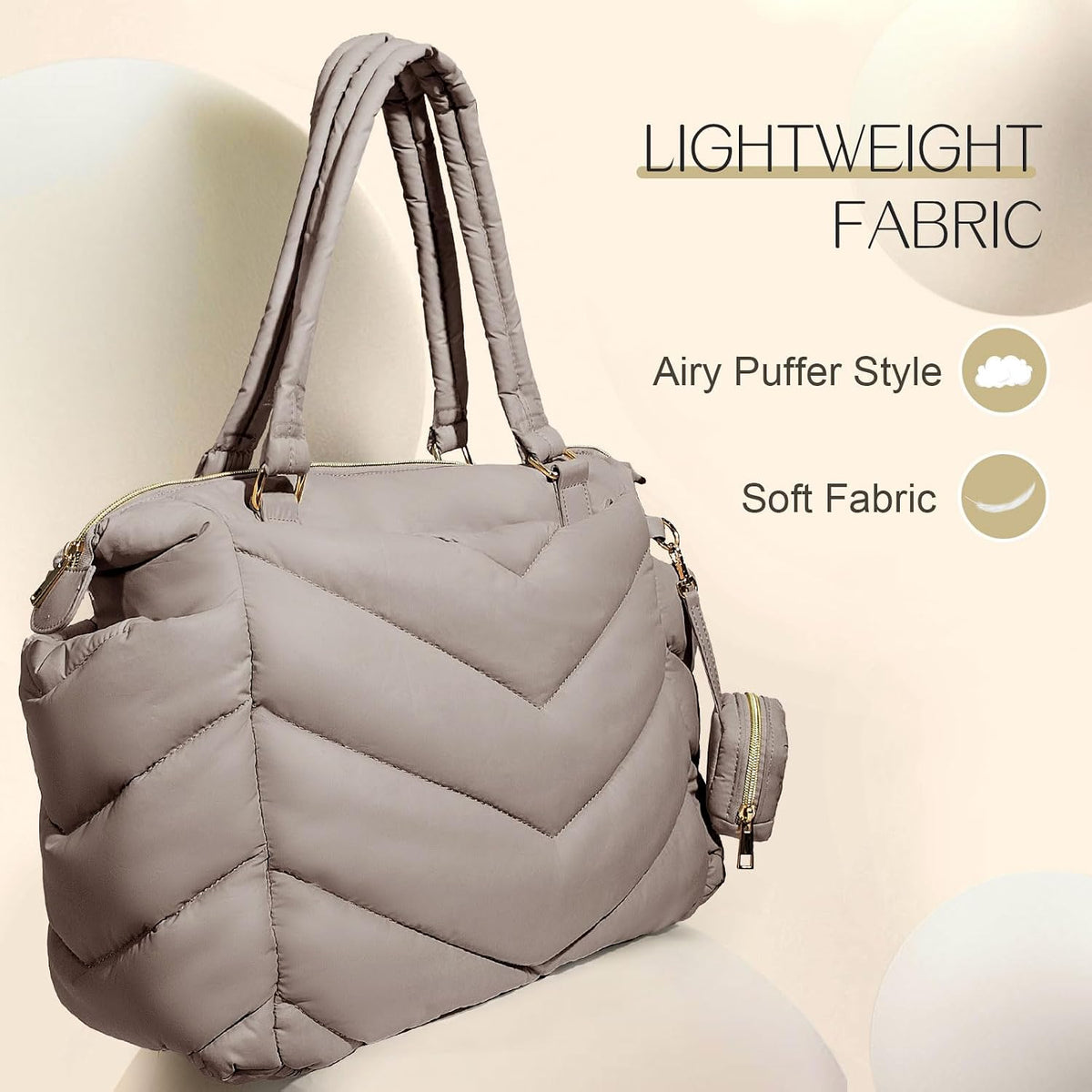 Diaper Bag Tote, Diaper Bag Backpack,Puffer Tote Bag with Pacifier Case, Lightweight Mommy for Hospital, Puffy with 10 Pockets, Convertible Baby for Travel,Khaki