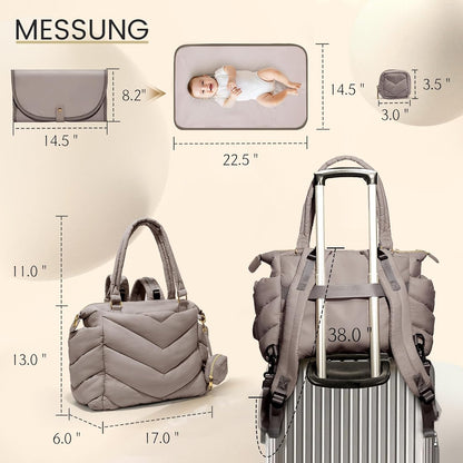 Diaper Bag Tote, Diaper Bag Backpack,Puffer Tote Bag with Pacifier Case, Lightweight Mommy for Hospital, Puffy with 10 Pockets, Convertible Baby for Travel,Khaki