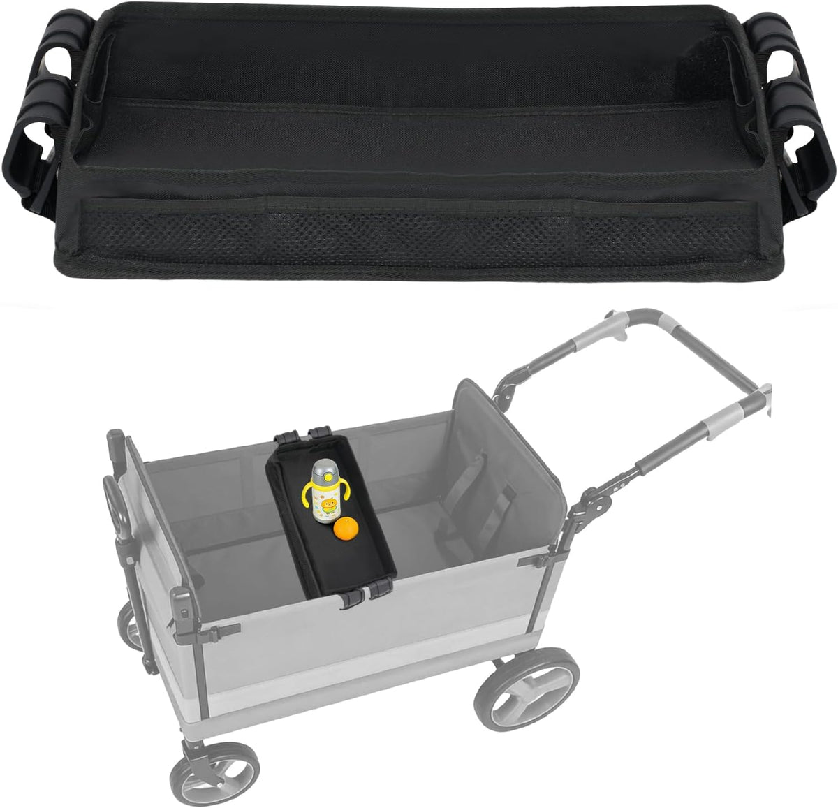 Stroller Snack Tray Attachment, Universal Stroller Organizer for Cargo Management, Non-Slip Multi-Purpose Caddy, Durable & Easy-Clean, Foldable Design for Travel, Small Size 7.5" x 15" (1-Pack)