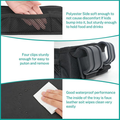 Stroller Snack Tray Attachment, Universal Stroller Organizer for Cargo Management, Non-Slip Multi-Purpose Caddy, Durable & Easy-Clean, Foldable Design for Travel, Small Size 7.5" x 15" (1-Pack)