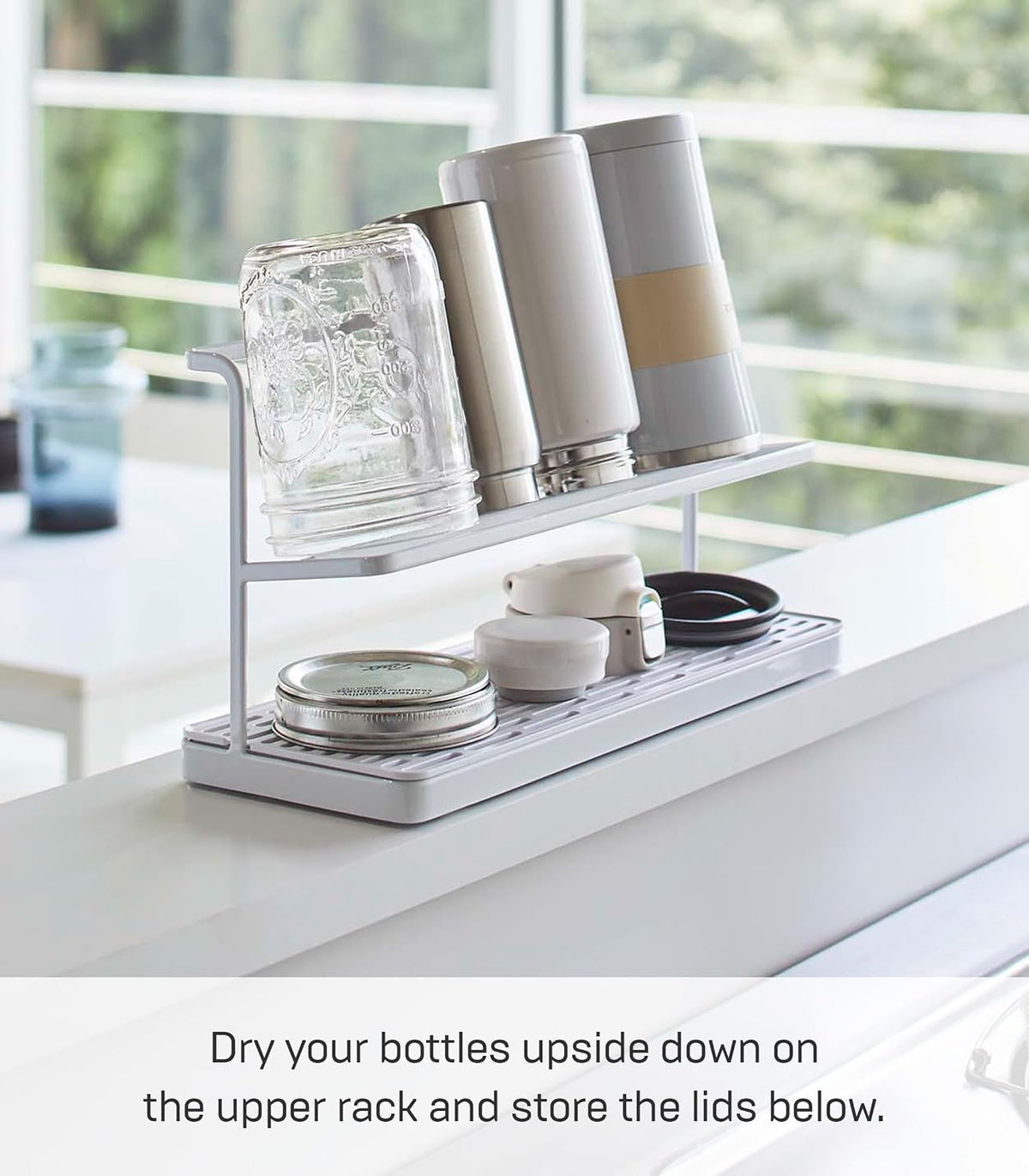 Home Two-Tier Bottle Drying Rack with Drainage Tray Stand, White