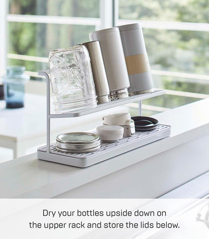 Home Two-Tier Bottle Drying Rack with Drainage Tray Stand, White