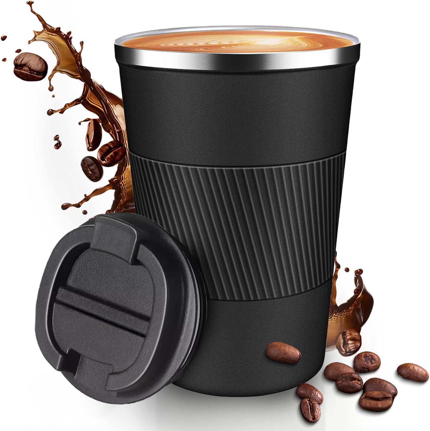 12OZ Travel Coffee Mug Insulated Coffee Cup with Spill Leak Proof Lid, Portable Stainless Steel Tumbler Reusable Hot and Cold Water Mug for Car, Daily, Camping- Blue