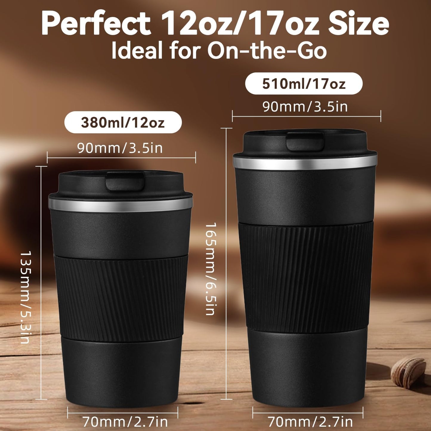 12OZ Travel Coffee Mug Insulated Coffee Cup with Spill Leak Proof Lid, Portable Stainless Steel Tumbler Reusable Hot and Cold Water Mug for Car, Daily, Camping- Blue