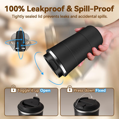 12OZ Travel Coffee Mug Insulated Coffee Cup with Spill Leak Proof Lid, Portable Stainless Steel Tumbler Reusable Hot and Cold Water Mug for Car, Daily, Camping- Blue