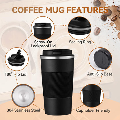12OZ Travel Coffee Mug Insulated Coffee Cup with Spill Leak Proof Lid, Portable Stainless Steel Tumbler Reusable Hot and Cold Water Mug for Car, Daily, Camping- Blue
