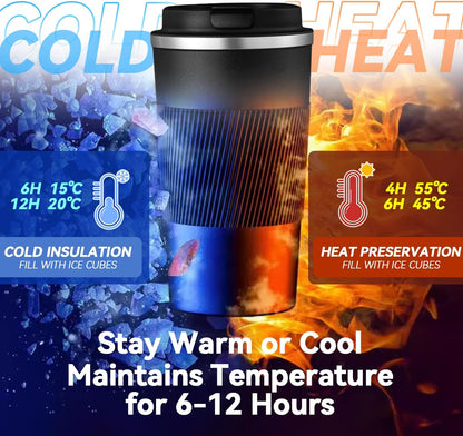 12OZ Travel Coffee Mug Insulated Coffee Cup with Spill Leak Proof Lid, Portable Stainless Steel Tumbler Reusable Hot and Cold Water Mug for Car, Daily, Camping- Blue