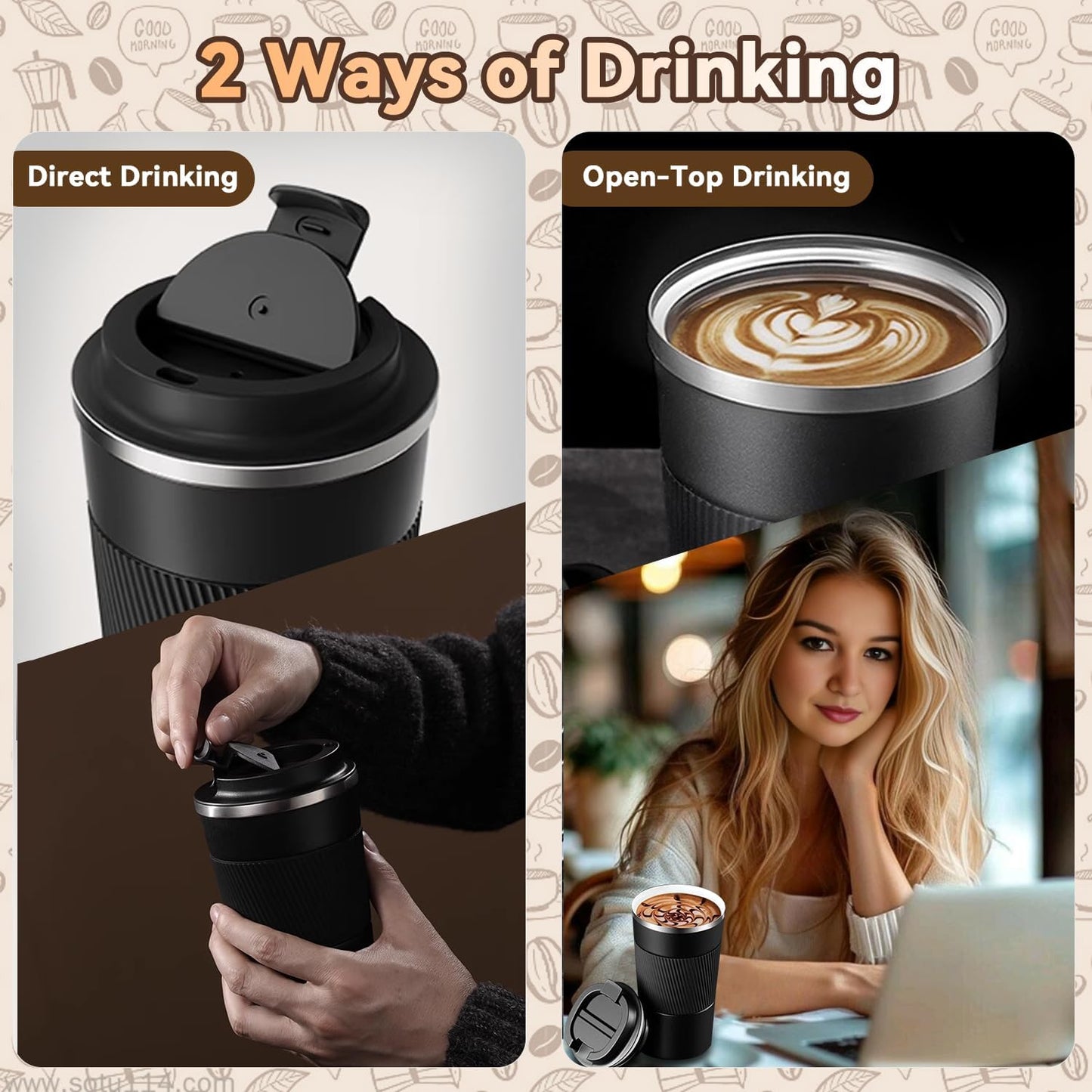 12OZ Travel Coffee Mug Insulated Coffee Cup with Spill Leak Proof Lid, Portable Stainless Steel Tumbler Reusable Hot and Cold Water Mug for Car, Daily, Camping- Blue