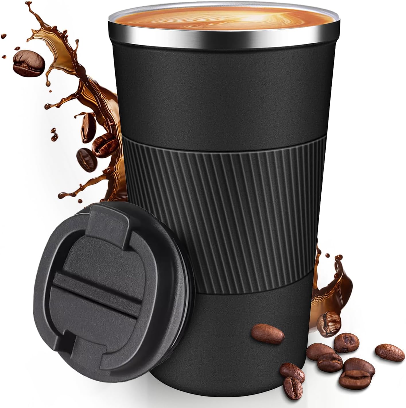 12OZ Travel Coffee Mug Insulated Coffee Cup with Spill Leak Proof Lid, Portable Stainless Steel Tumbler Reusable Hot and Cold Water Mug for Car, Daily, Camping- Blue