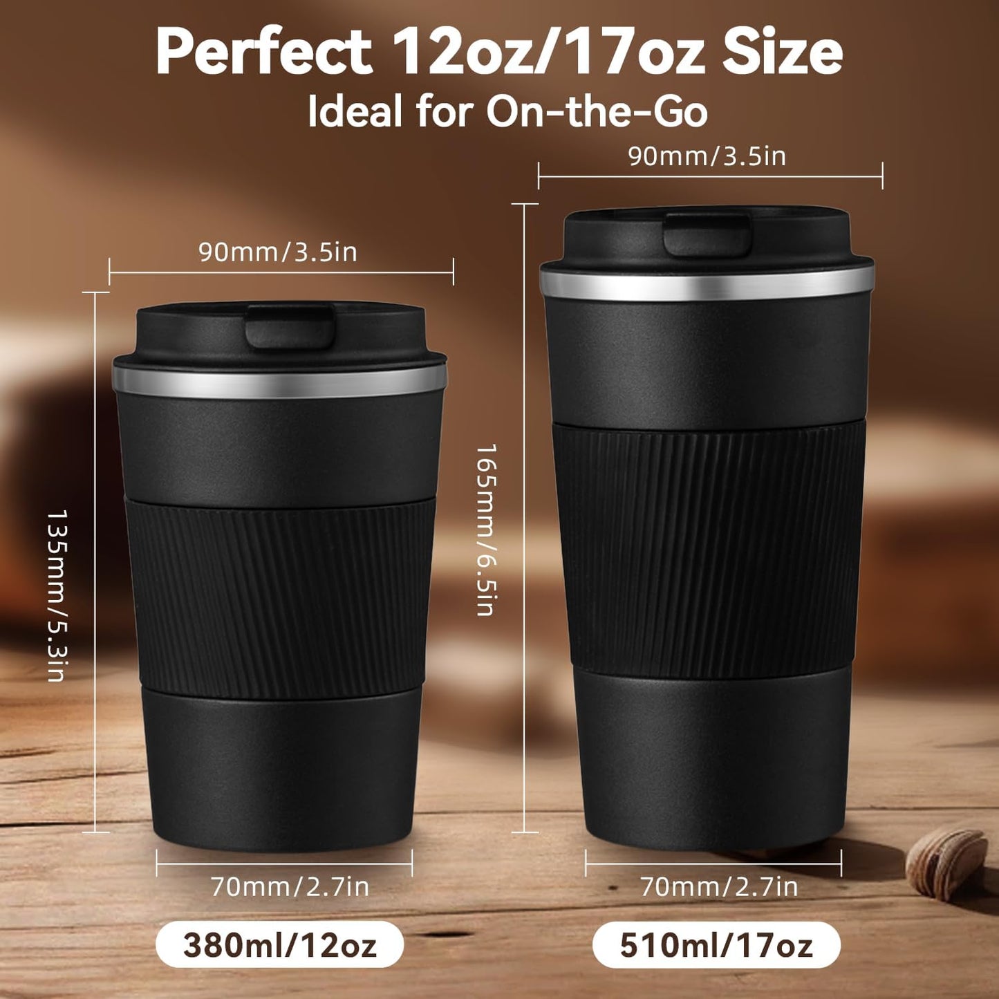 12OZ Travel Coffee Mug Insulated Coffee Cup with Spill Leak Proof Lid, Portable Stainless Steel Tumbler Reusable Hot and Cold Water Mug for Car, Daily, Camping- Blue