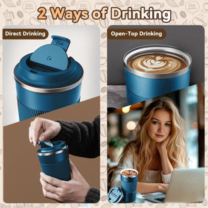 12OZ Travel Coffee Mug Insulated Coffee Cup with Spill Leak Proof Lid, Portable Stainless Steel Tumbler Reusable Hot and Cold Water Mug for Car, Daily, Camping- Blue
