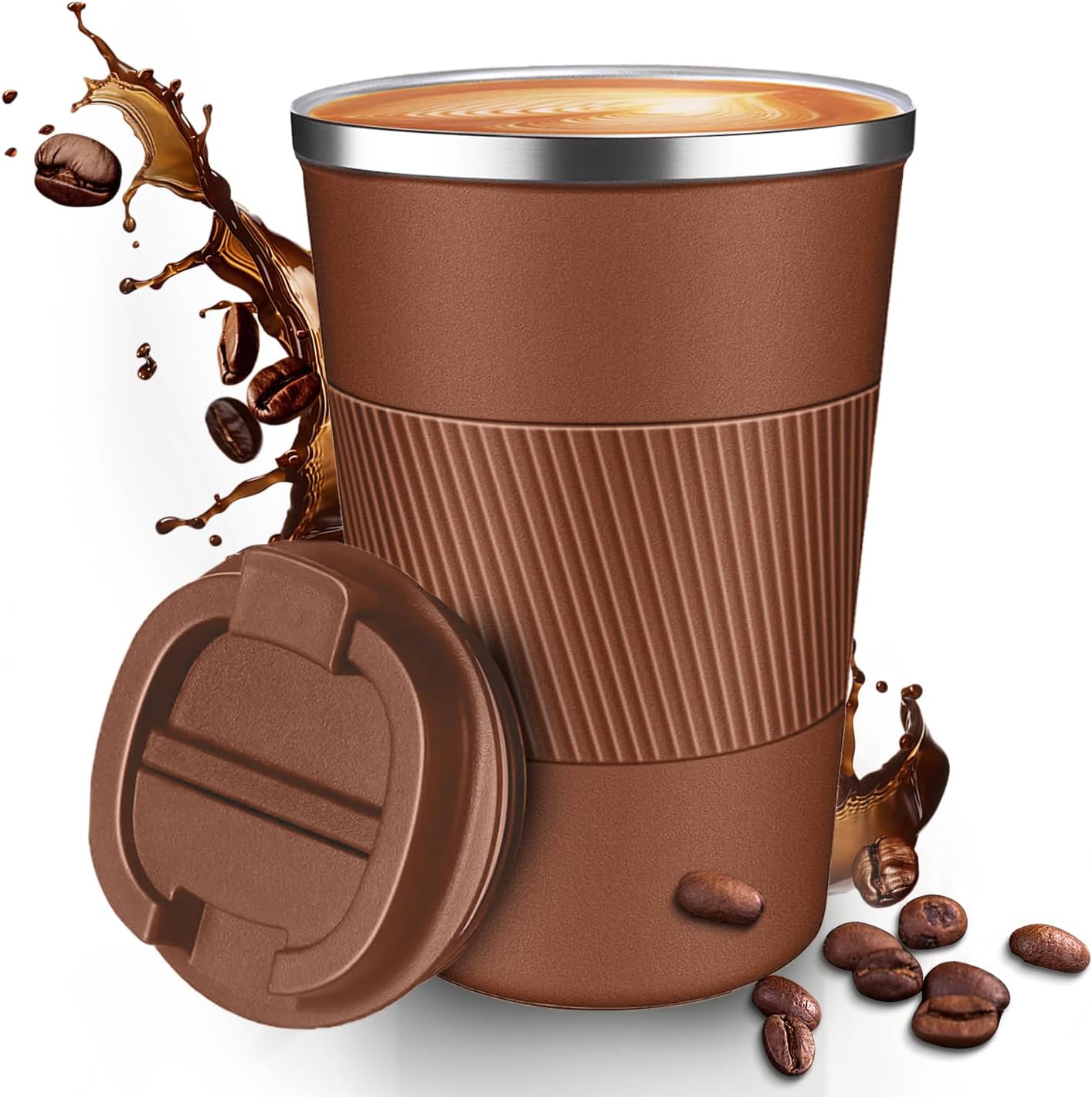 12OZ Travel Coffee Mug Insulated Coffee Cup with Spill Leak Proof Lid, Portable Stainless Steel Tumbler Reusable Hot and Cold Water Mug for Car, Daily, Camping- Blue