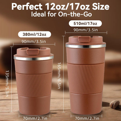 12OZ Travel Coffee Mug Insulated Coffee Cup with Spill Leak Proof Lid, Portable Stainless Steel Tumbler Reusable Hot and Cold Water Mug for Car, Daily, Camping- Blue