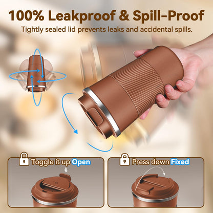 12OZ Travel Coffee Mug Insulated Coffee Cup with Spill Leak Proof Lid, Portable Stainless Steel Tumbler Reusable Hot and Cold Water Mug for Car, Daily, Camping- Blue