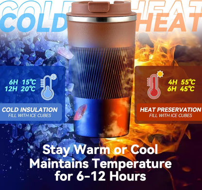 12OZ Travel Coffee Mug Insulated Coffee Cup with Spill Leak Proof Lid, Portable Stainless Steel Tumbler Reusable Hot and Cold Water Mug for Car, Daily, Camping- Blue