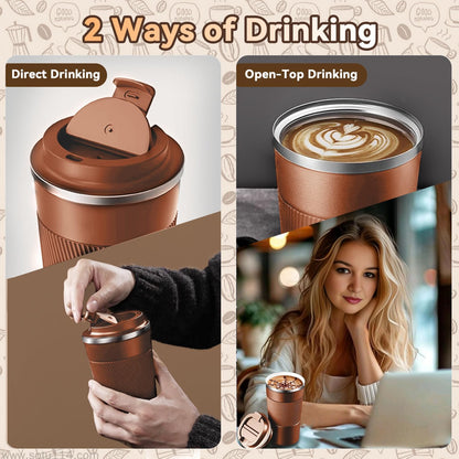 12OZ Travel Coffee Mug Insulated Coffee Cup with Spill Leak Proof Lid, Portable Stainless Steel Tumbler Reusable Hot and Cold Water Mug for Car, Daily, Camping- Blue