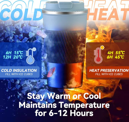 12OZ Travel Coffee Mug Insulated Coffee Cup with Spill Leak Proof Lid, Portable Stainless Steel Tumbler Reusable Hot and Cold Water Mug for Car, Daily, Camping- Blue